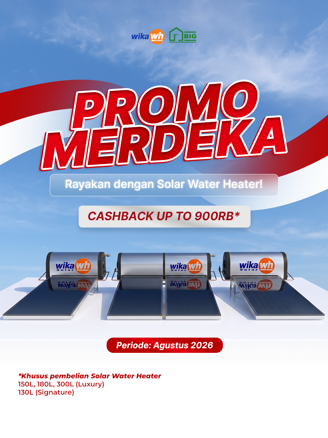 Hot Deals Promo Kemerdekaan - Solar Water Heater Ariston Kairos Thermo DR-2 100L, Special Price Rp 18.299.000, gratis survei dan pemasangan sampai 31 Agustus 2026